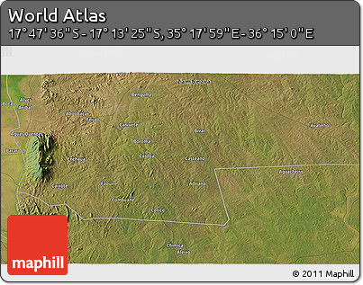 Satellite 3D Map of the Area around 17° 30' 31" S, 35° 46' 29" E