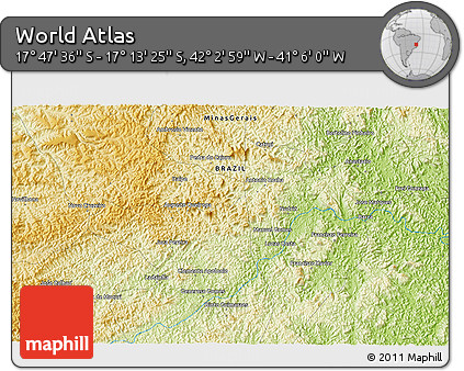 Physical 3D Map of the Area around 17° 30' 31" S, 41° 34' 30" W