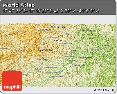 Physical 3D Map of the Area around 17° 30' 31" S, 41° 34' 30" W