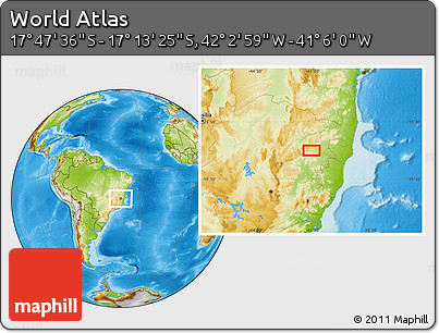 Physical Location Map of the Area around 17° 30' 31" S, 41° 34' 30" W