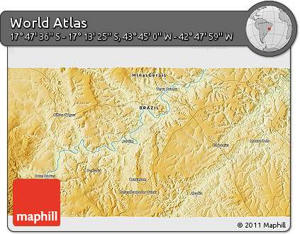 Physical 3D Map of the Area around 17° 30' 31" S, 43° 16' 29" W