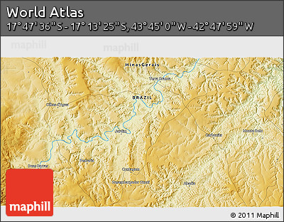 Physical 3D Map of the Area around 17° 30' 31" S, 43° 16' 29" W