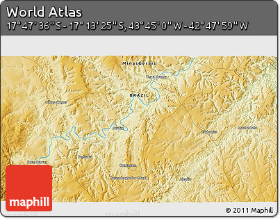 Physical 3D Map of the Area around 17° 30' 31" S, 43° 16' 29" W