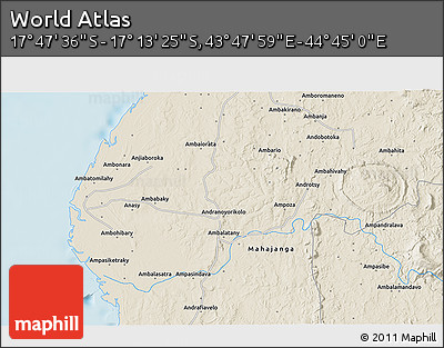 Shaded Relief 3D Map of the Area around 17° 30' 31" S, 44° 16' 29" E
