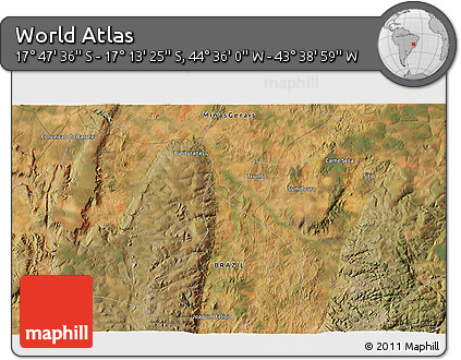 Satellite 3D Map of the Area around 17° 30' 31" S, 44° 7' 30" W