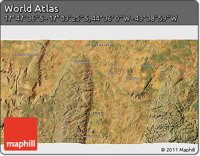 Satellite 3D Map of the Area around 17° 30' 31" S, 44° 7' 30" W