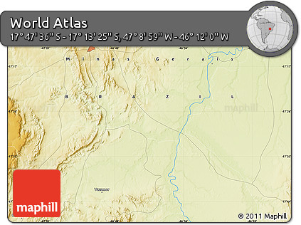 Physical Map of the Area around 17° 30' 31" S, 46° 40' 29" W