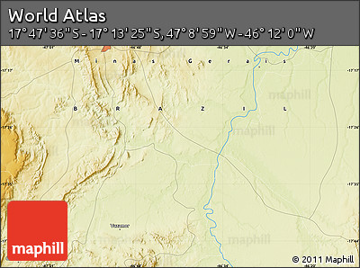 Physical Map of the Area around 17° 30' 31" S, 46° 40' 29" W