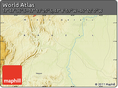 Physical Map of the Area around 17° 30' 31" S, 46° 40' 29" W