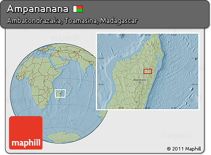 Savanna Style Location Map of Ampananana, hill shading