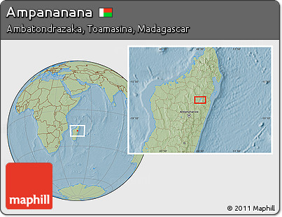Savanna Style Location Map of Ampananana, hill shading