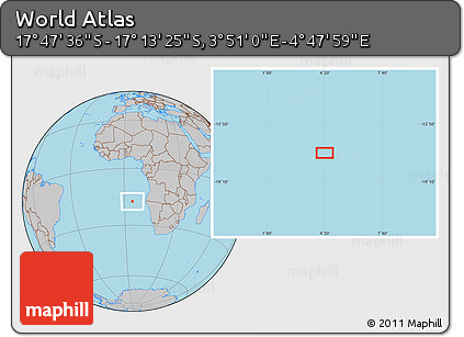 Gray Location Map of the Area around 17° 30' 31" S, 4° 19' 30" E