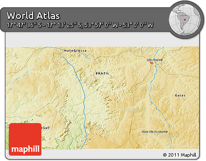 Physical 3D Map of the Area around 17° 30' 31" S, 53° 28' 30" W