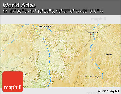 Physical 3D Map of the Area around 17° 30' 31" S, 53° 28' 30" W