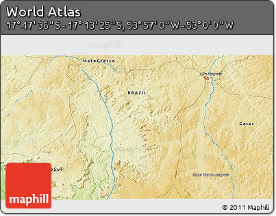 Physical 3D Map of the Area around 17° 30' 31" S, 53° 28' 30" W