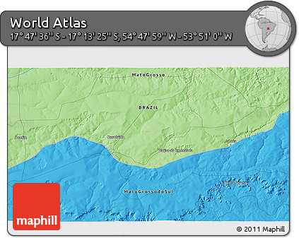 Political 3D Map of the Area around 17° 30' 31" S, 54° 19' 30" W
