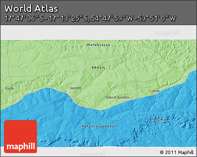 Political 3D Map of the Area around 17° 30' 31" S, 54° 19' 30" W