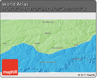Political 3D Map of the Area around 17° 30' 31" S, 54° 19' 30" W