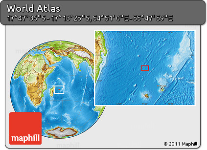 Physical Location Map of the Area around 17° 30' 31" S, 55° 19' 30" E