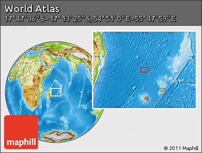 Physical Location Map of the Area around 17° 30' 31" S, 55° 19' 30" E