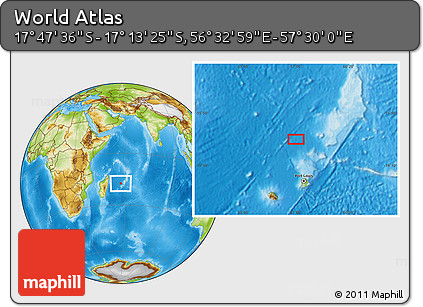 Physical Location Map of the Area around 17° 30' 31" S, 57° 1' 29" E