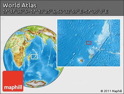 Physical Location Map of the Area around 17° 30' 31" S, 57° 1' 29" E