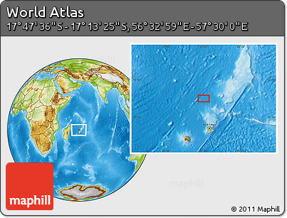 Physical Location Map of the Area around 17° 30' 31" S, 57° 1' 29" E