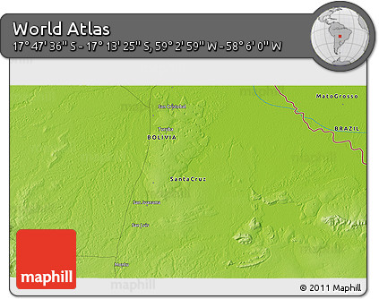Physical 3D Map of the Area around 17° 30' 31" S, 58° 34' 30" W