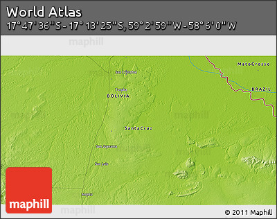 Physical 3D Map of the Area around 17° 30' 31" S, 58° 34' 30" W