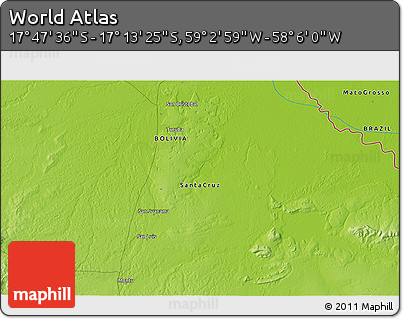 Physical 3D Map of the Area around 17° 30' 31" S, 58° 34' 30" W