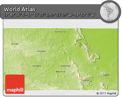 Physical 3D Map of the Area around 17° 30' 31" S, 59° 25' 29" W