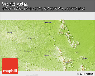 Physical 3D Map of the Area around 17° 30' 31" S, 59° 25' 29" W
