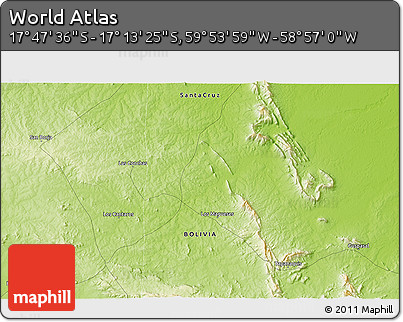 Physical 3D Map of the Area around 17° 30' 31" S, 59° 25' 29" W