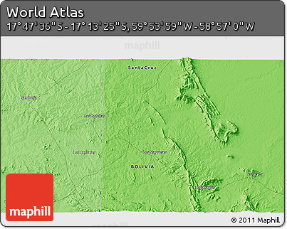 Political 3D Map of the Area around 17° 30' 31" S, 59° 25' 29" W