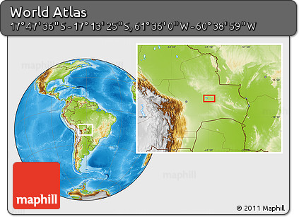 Physical Location Map of the Area around 17° 30' 31" S, 61° 7' 30" W