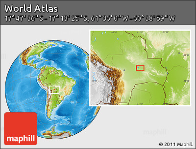 Physical Location Map of the Area around 17° 30' 31" S, 61° 7' 30" W