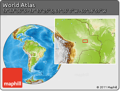Physical Location Map of the Area around 17° 30' 31" S, 61° 7' 30" W