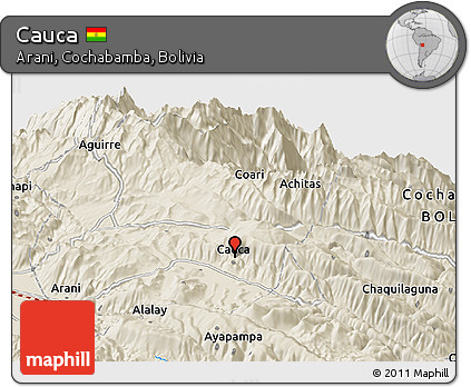 Shaded Relief Panoramic Map of Cauca