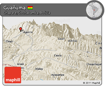 Shaded Relief Panoramic Map of Guañuma