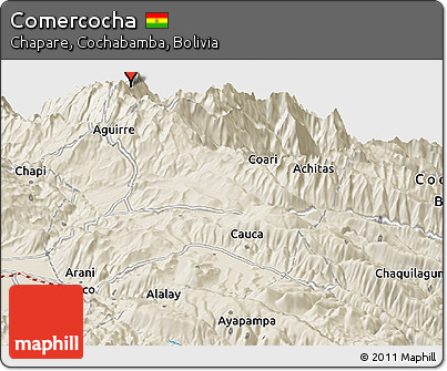 Shaded Relief Panoramic Map of Comercocha