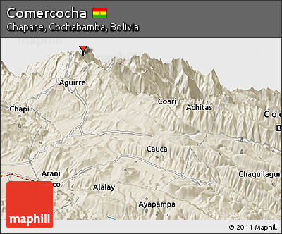 Shaded Relief Panoramic Map of Comercocha