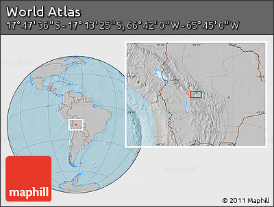 Gray Location Map of the Area around 17° 30' 31" S, 66° 13' 29" W, hill shading