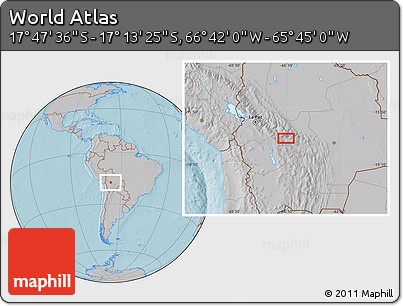 Gray Location Map of the Area around 17° 30' 31" S, 66° 13' 29" W, hill shading