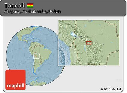 Savanna Style Location Map of Toncoli, hill shading