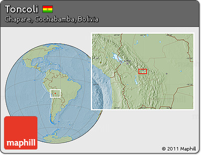 Savanna Style Location Map of Toncoli, hill shading