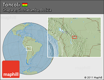 Savanna Style Location Map of Toncoli, hill shading
