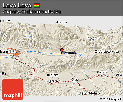 Shaded Relief Panoramic Map of Lava Lava