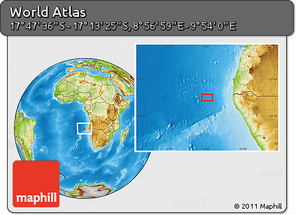 Physical Location Map of the Area around 17° 30' 31" S, 9° 25' 30" E