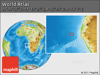 Physical Location Map of the Area around 17° 30' 31" S, 9° 25' 30" E