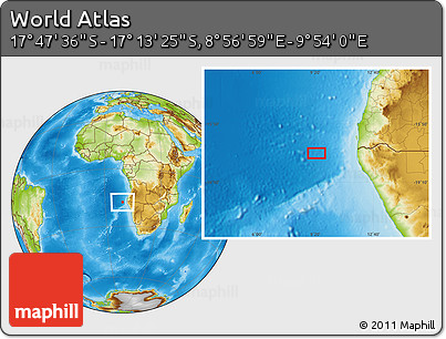 Physical Location Map of the Area around 17° 30' 31" S, 9° 25' 30" E
